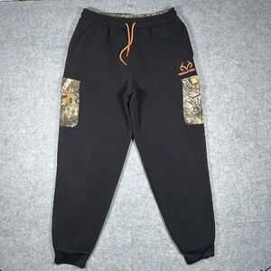 Realtree Sweatpants Men's Size Large Black Camp Pockets Cuffed Hunting